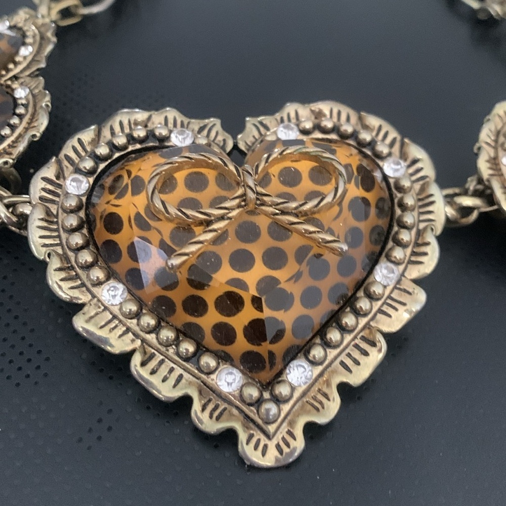 Betsey Johnson Polka Dot Hearts and Bows Statement Necklace - Picture 2 of 5